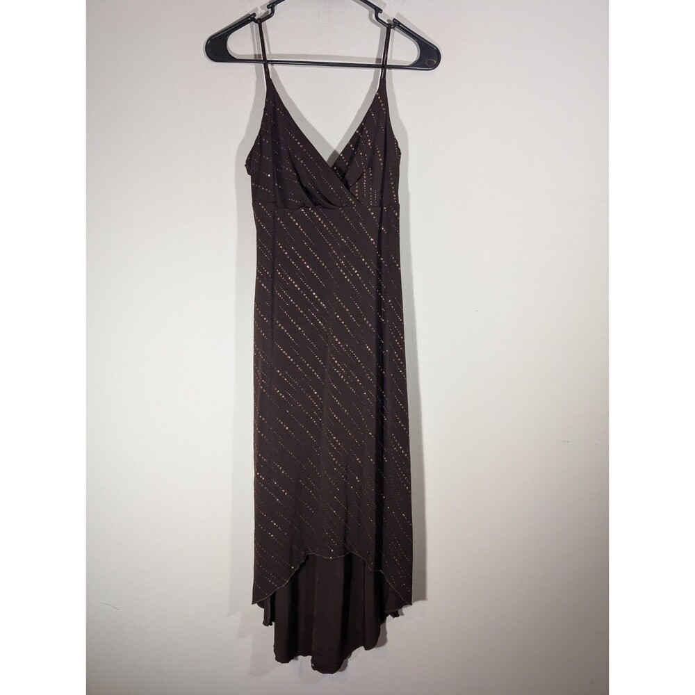 City Triangles Brown Glitter V-Neck High-Low Dress Sz S Y2K Whimsigoth Prom